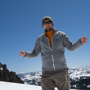 Here I am performing an autofocus test during a backcountry ski trip near Lake Tahoe.